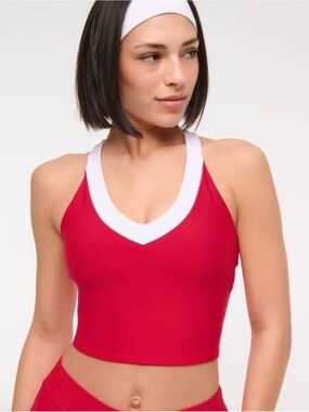 Abercrombie & Fitch Red Cropped V‑Neck Tank with White Trim